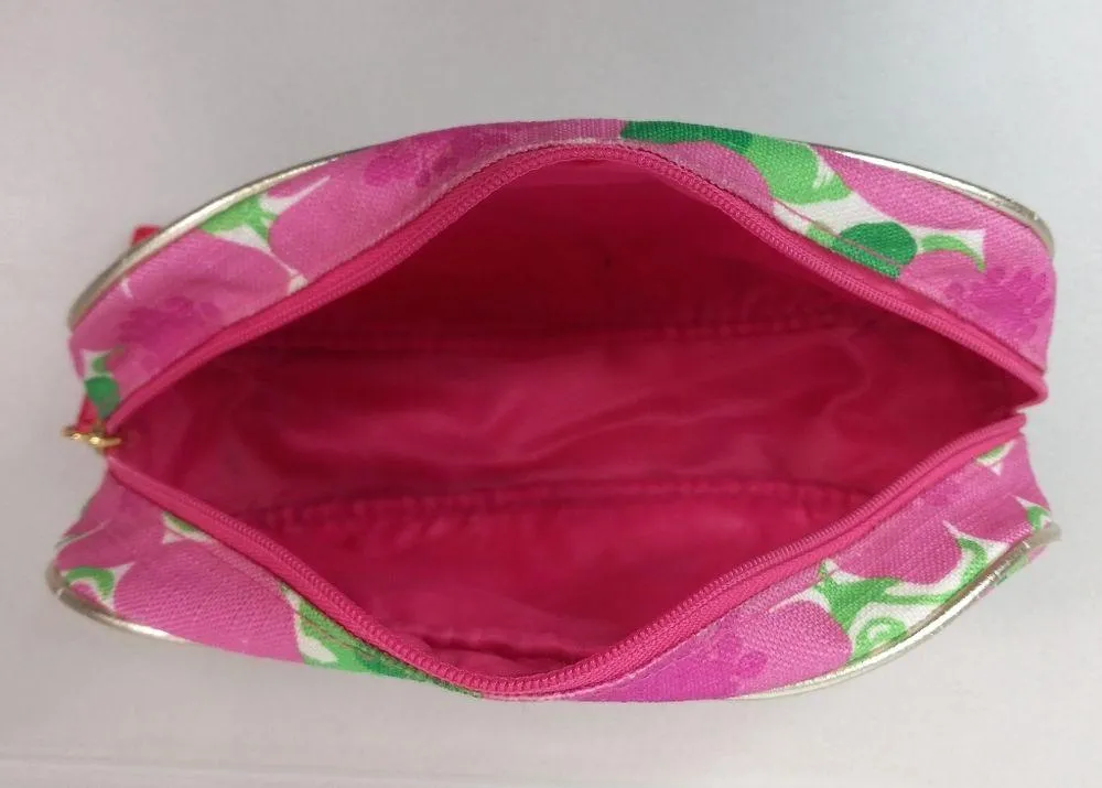 Lilly Pulitzer Estee Lauder Pink and Green Floral Cosmetic Bag 8x4 - Image 5