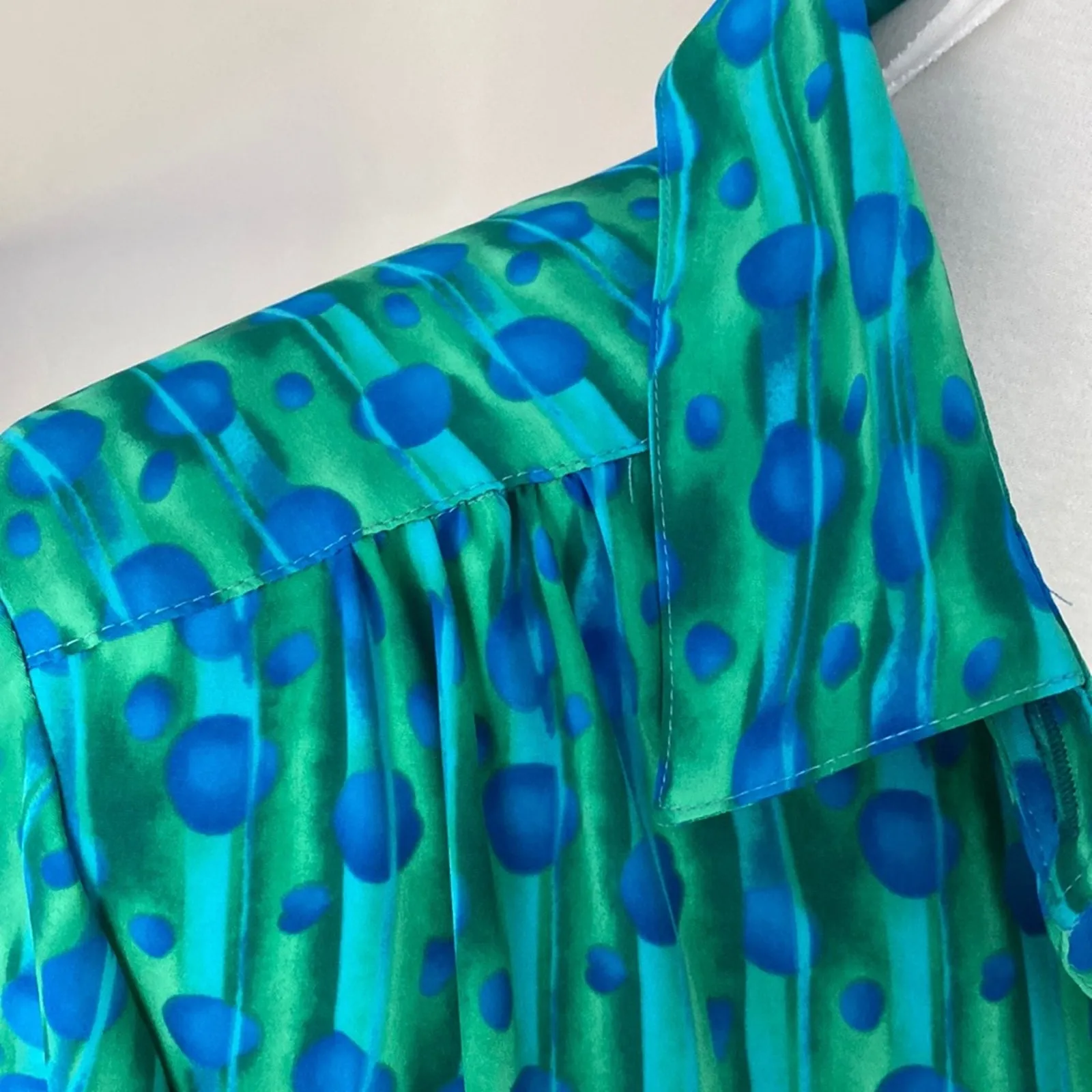 Vintage Dress 10 Long Sleeve Shirtdress Retro Classic Atomic 80s 90s USA Mod Blue - Image 3