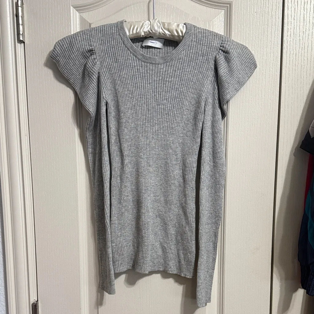 💖 7 For All Mankind Gray Ribbed Puff Long Sleeve Top - Image 2