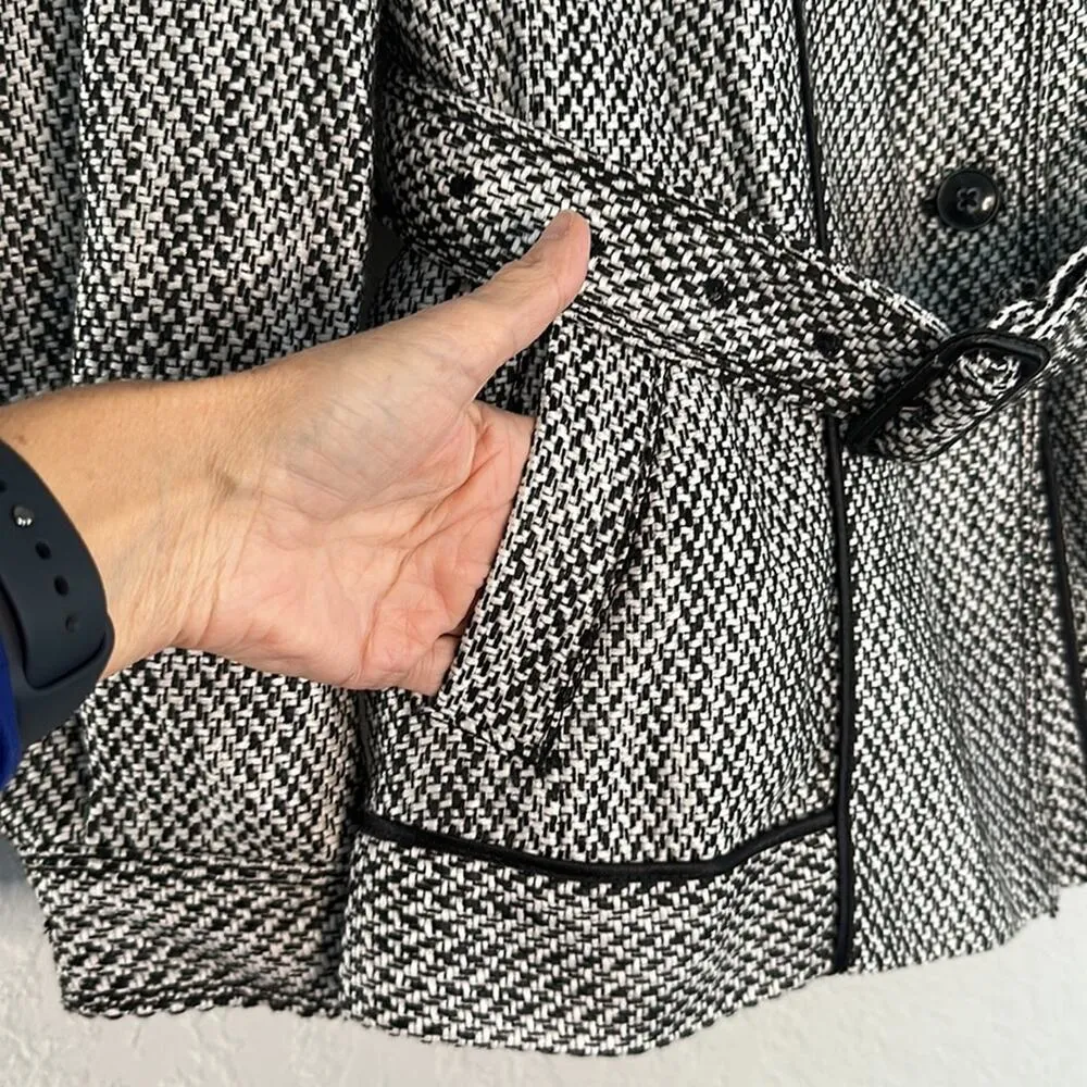 Banana Republic Black White Short Trench Jacket Belted Preppy Double Breasted - Image 8