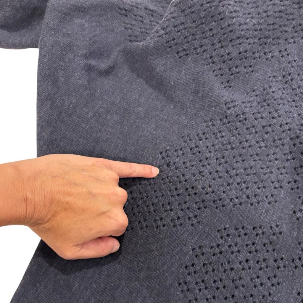 MICAELA GREG Knitted Notched Hem Long Sweater With Front Pockets, Wool, Size S/M Blue - Image 6