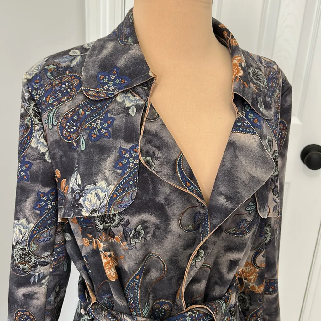 Anthropologie Solitaire Faux Suede Belted Paisley Trench Coat - Image 5