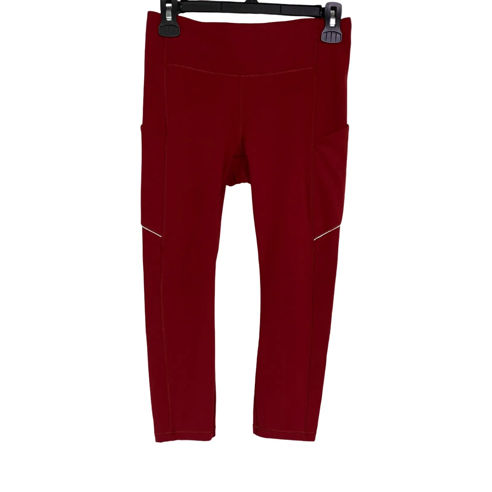 Lululemon Fast And Free Crop Red Leggings Womens 6 Side Pocket Running - Image 6