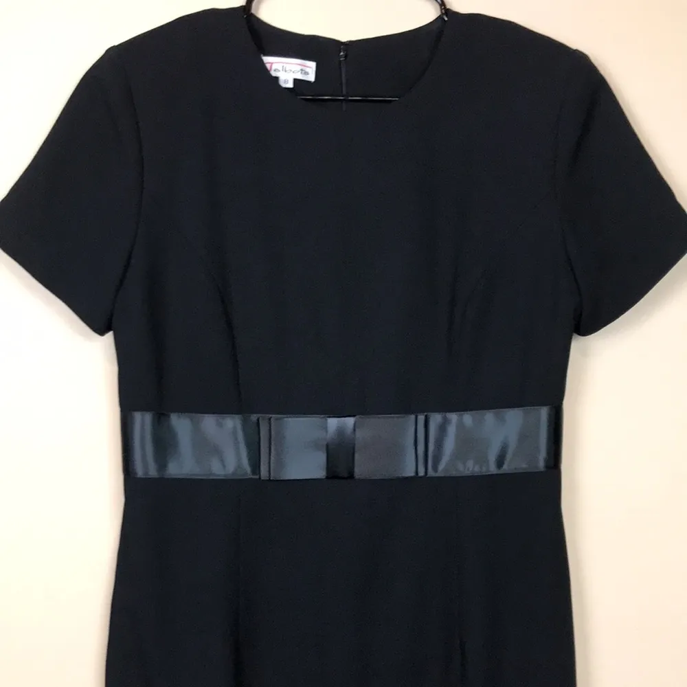 VTG Talbots Women’s Black Satin Bow Waist Short Sleeve Midi Dress - Image 2