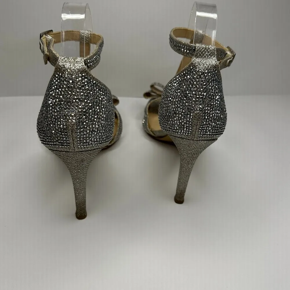 Kate Preston Lula Rhinestone Bow Ankle High Heeled Sandal in Silver Size 11 - Image 5