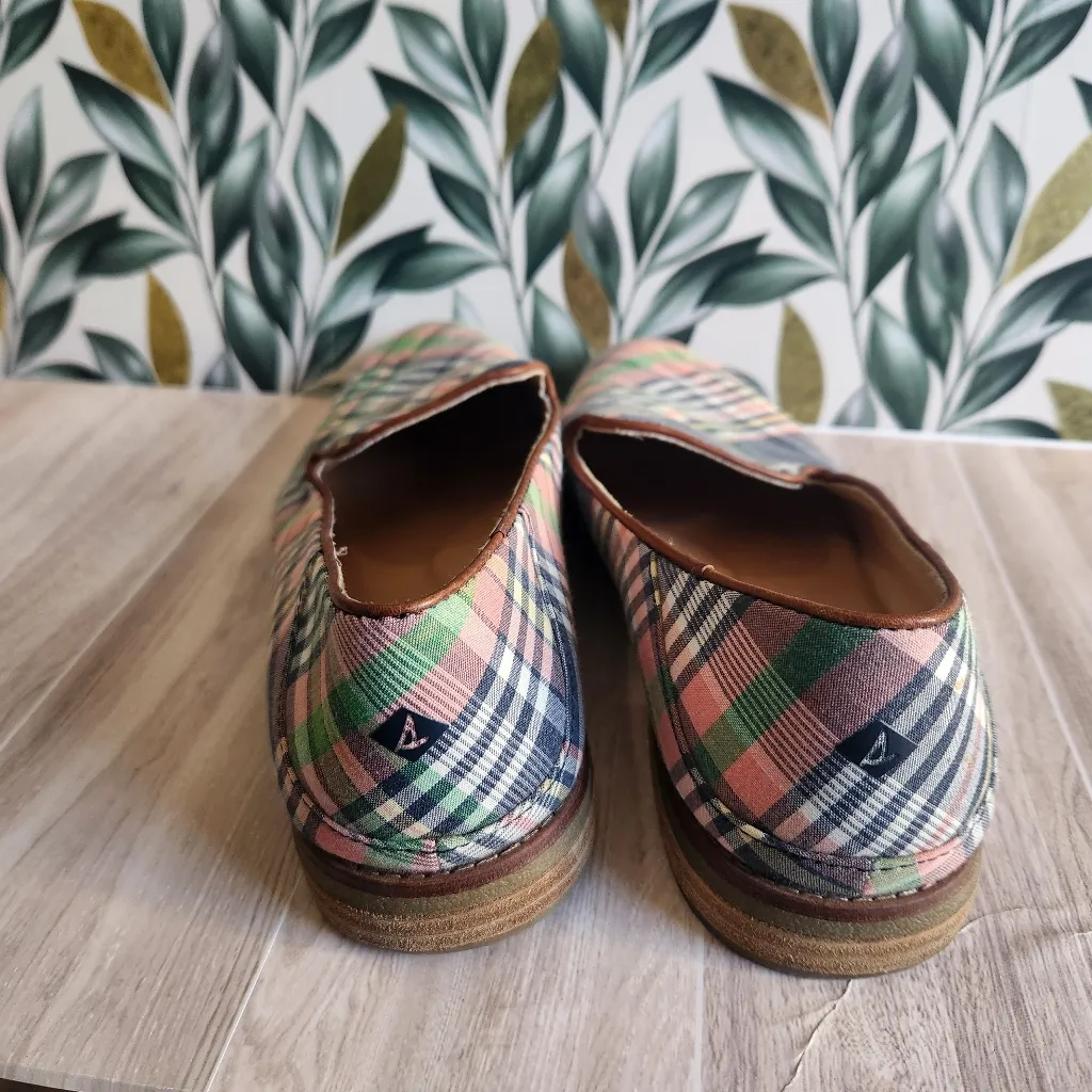 Sperry Seaport Levy 9.5 Plaid Loafers Pink Green Navy Yellow Flats ST585155 - Image 5
