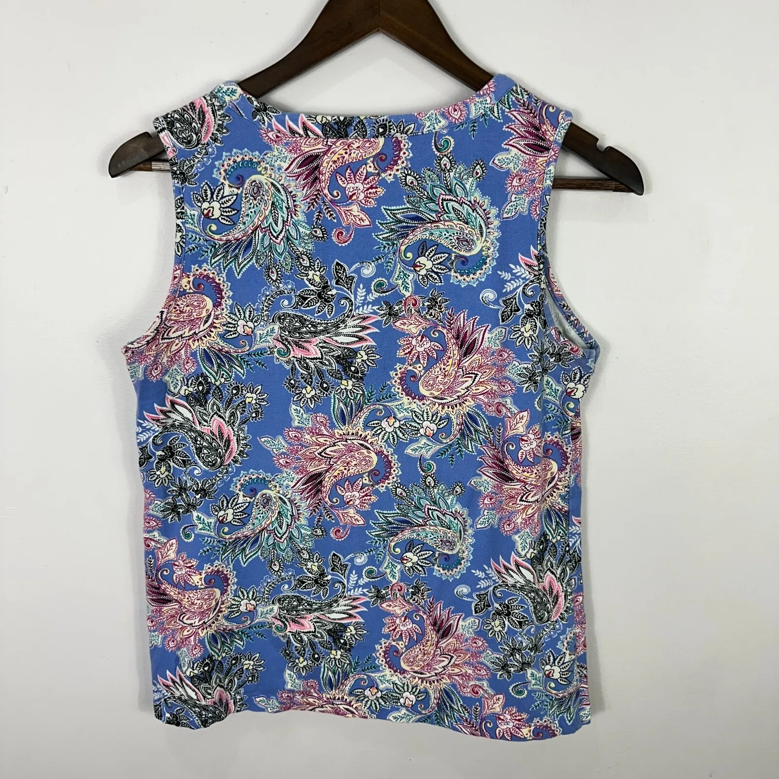 Talbots Sleeveless Top Small Blue‎ Paisley Cotton Tank Coastal Grandma Preppy - Image 5
