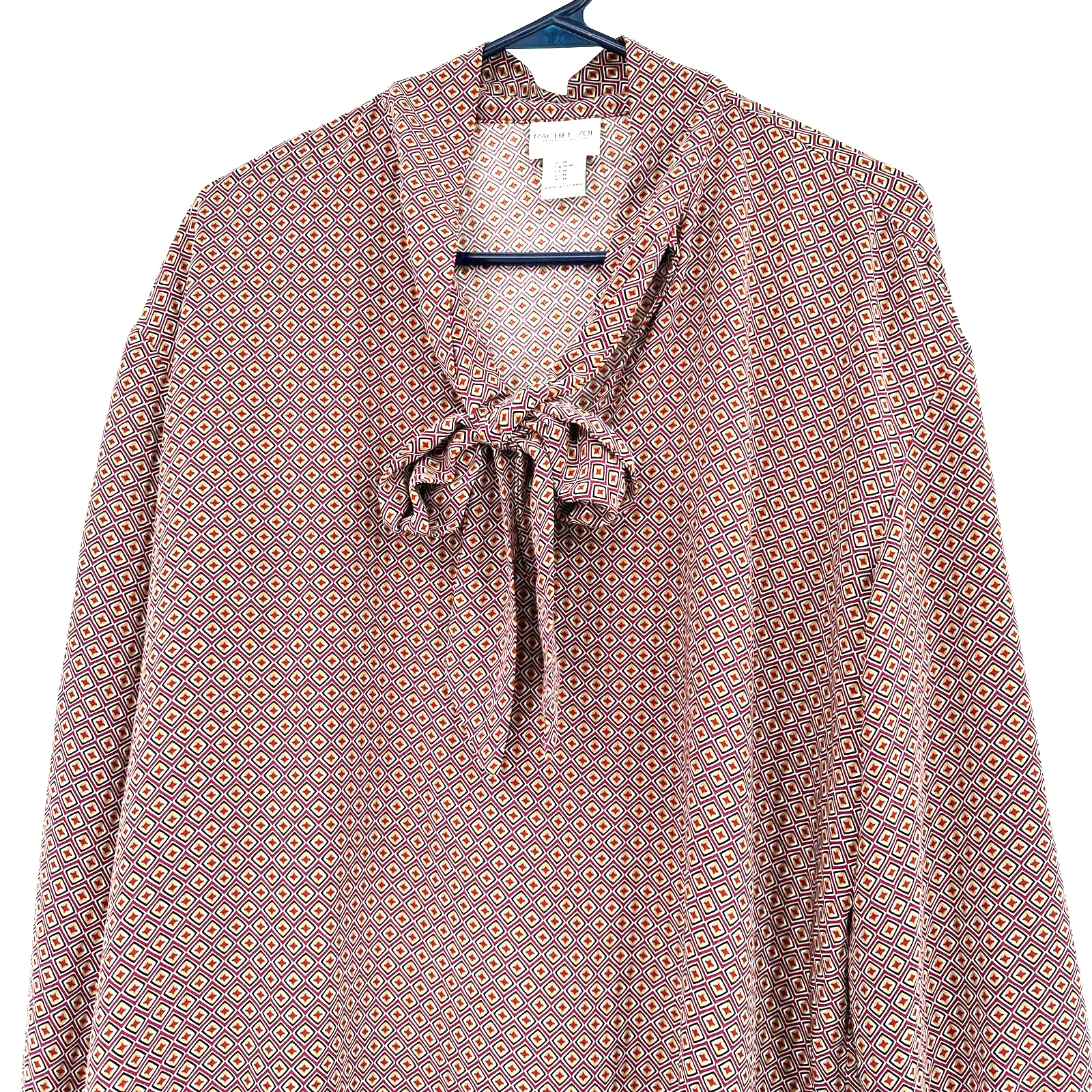 Rachel Zoe size medium long sleeve blouse top shirt geometric pattern bow‎ - Image 3