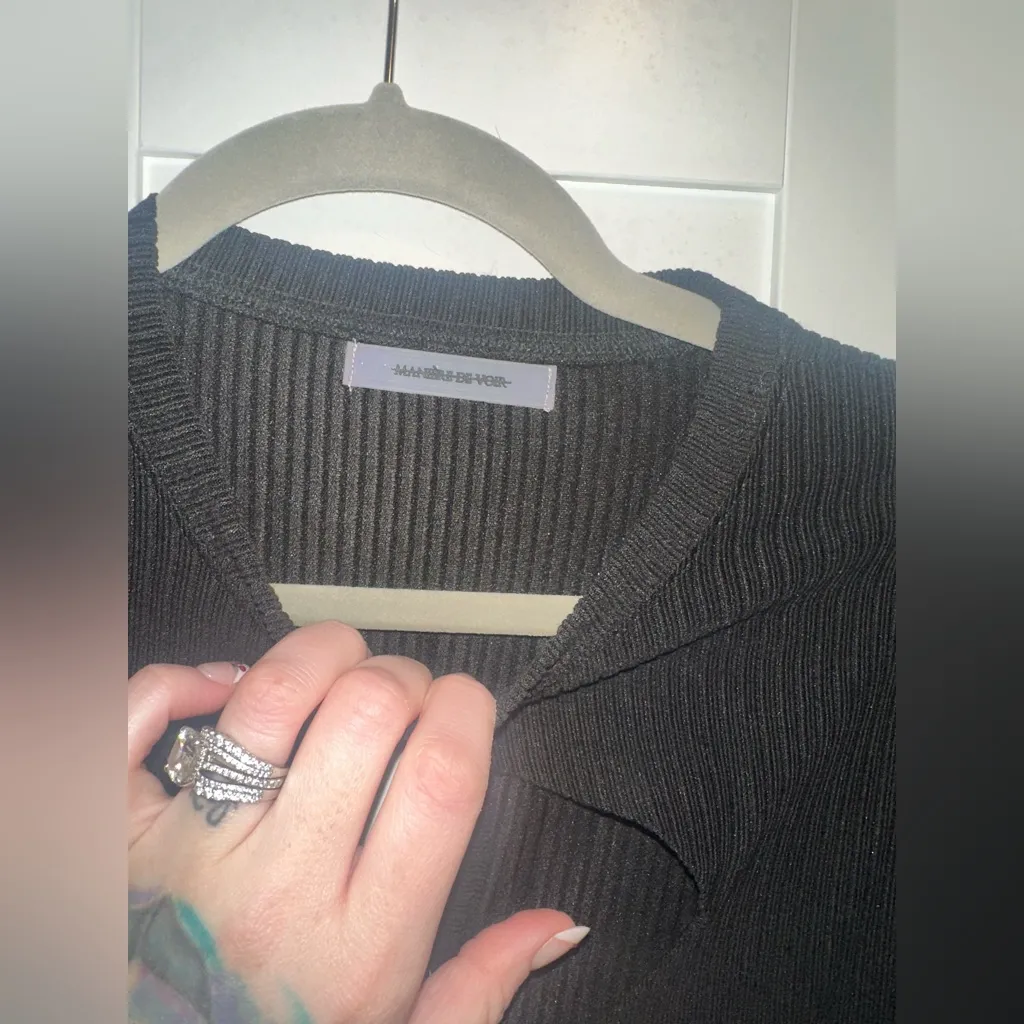 MANIÈRE DE VOIR BLACK RIBBED CUT OUT LACE UP TOP - Image 7