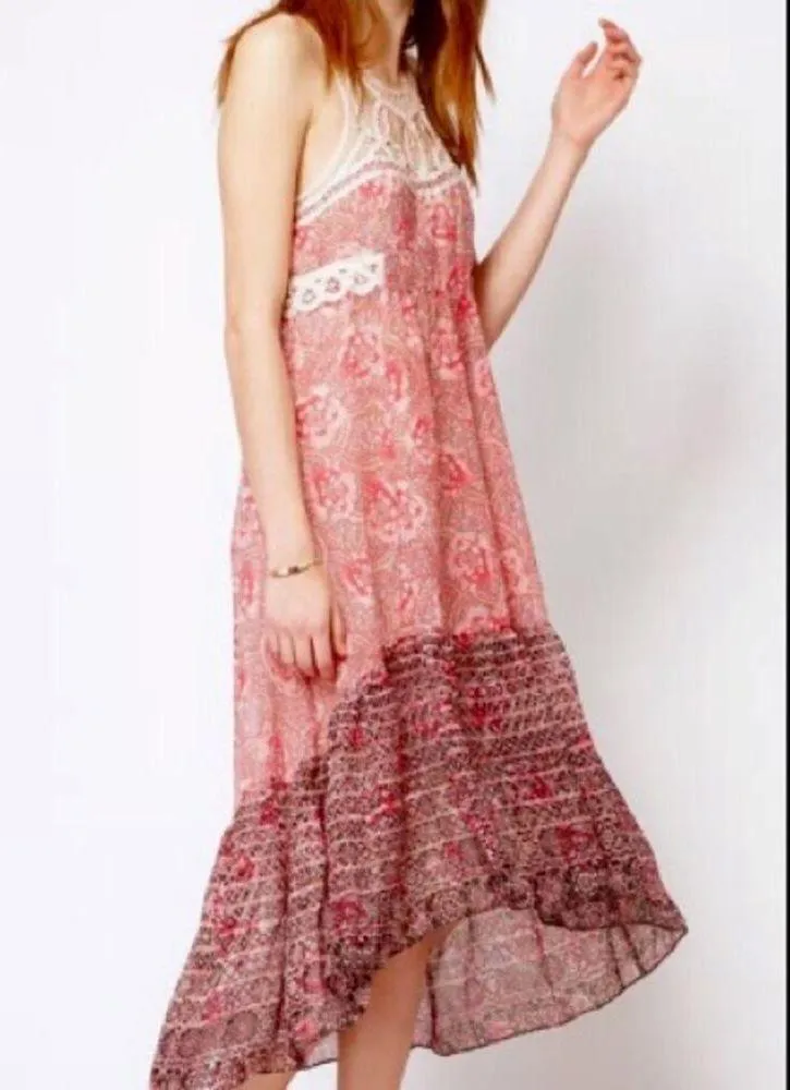 Free People Womens Battenberg Lace Crochet Floral Tiered Maxi Dress Size 2 - Image 4