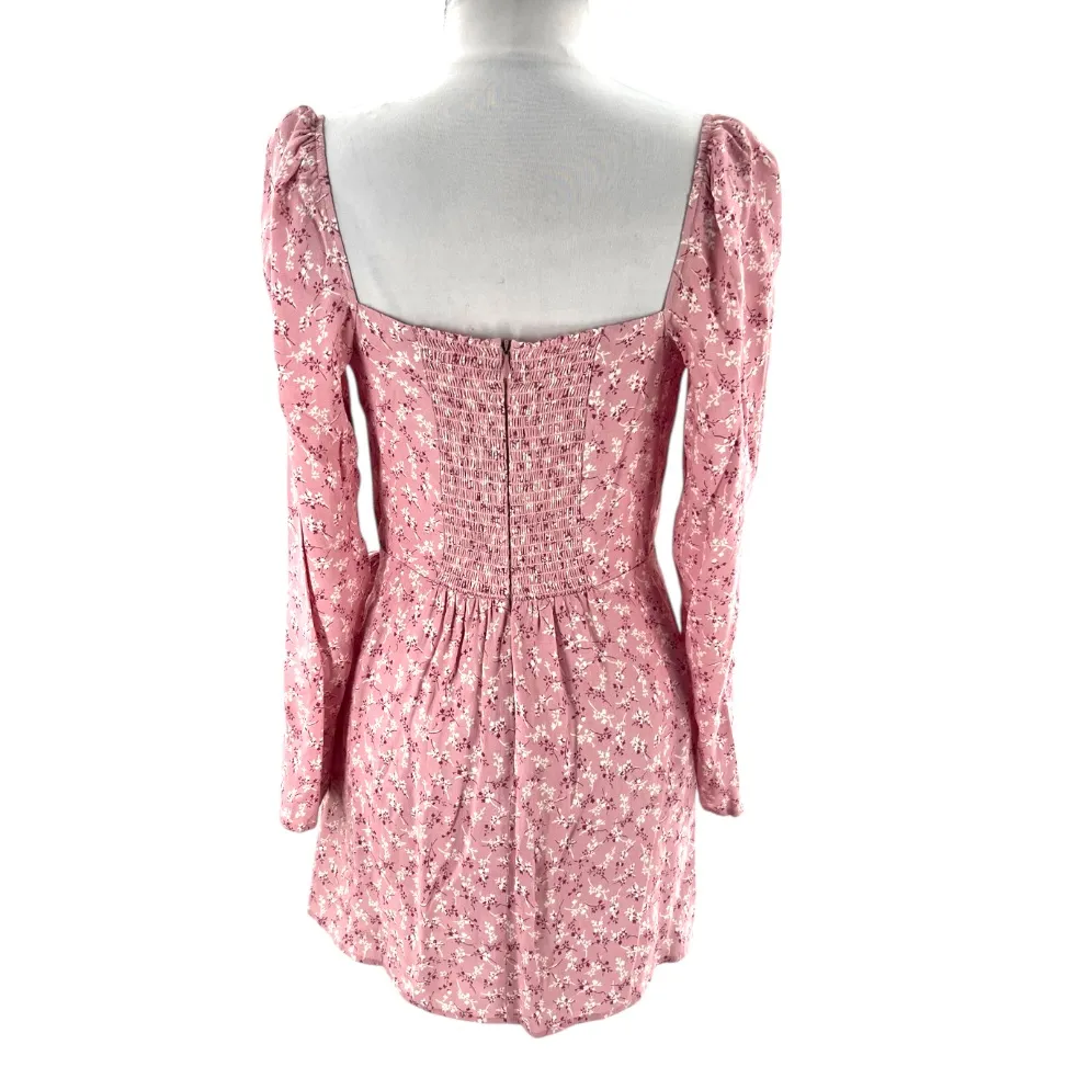 Reformation Rosalie long sleeve mini dress baby’s breath pink white floral sz 6 - Image 4