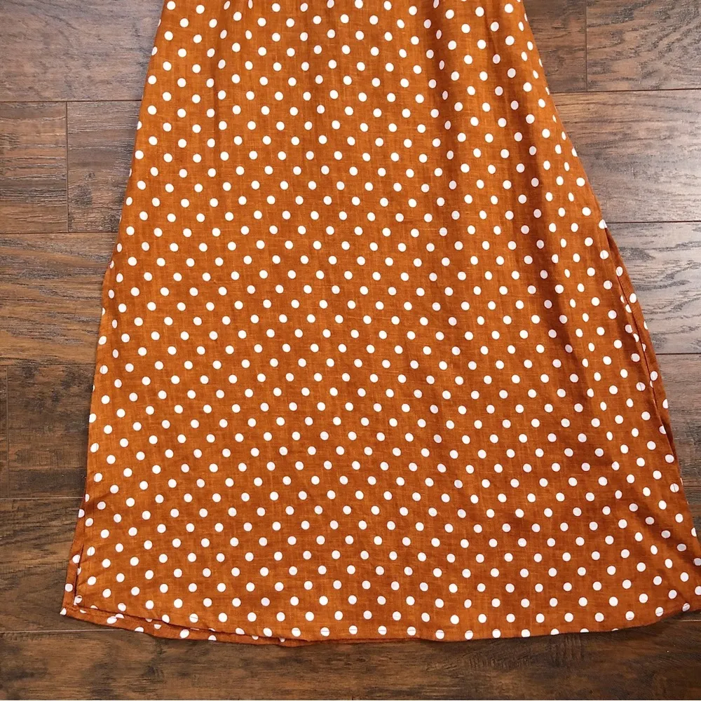 Faithfull The Brand • Fiscardo Polka Dot Midi Dress brown white linen Anthro - Image 8