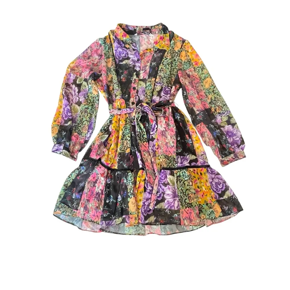 ZARA, Black Floral dress. Sheer fabric, great for every season size L Purple Size L - Image 10