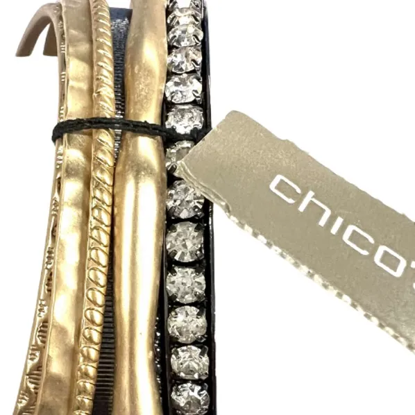 B51. Chico's Gold Black Rhinestone Multi Bangle Bracelet stack NWT - Image 4