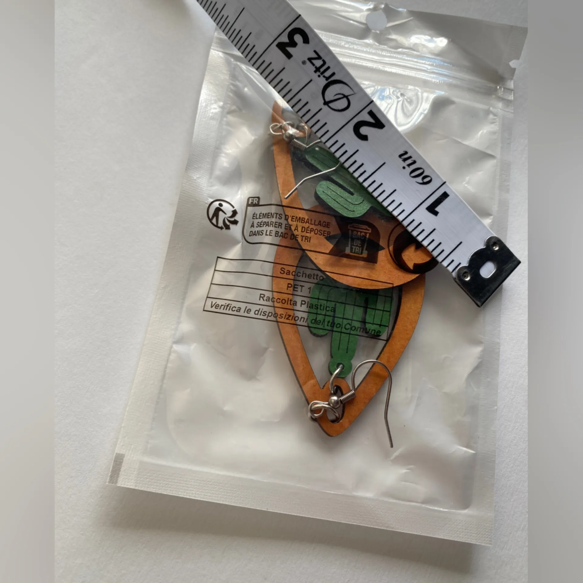 Western ethnic style cactus hollow water drop dangle wooden‎ earrings Tan - Image 11