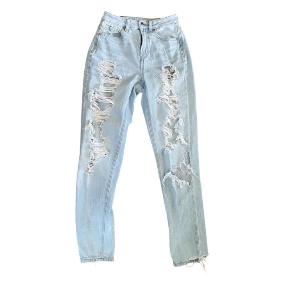 American Eagle Straight Mom Jeans‎ 00 Light Blue High Rise Grunge Emo Y2K Denim - Image 9