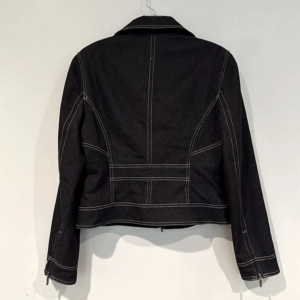 Bandolino Stretch Denim Jean Jacket Blazer‎ Women's 6 Black Zipper Front & Cuffs - Image 6