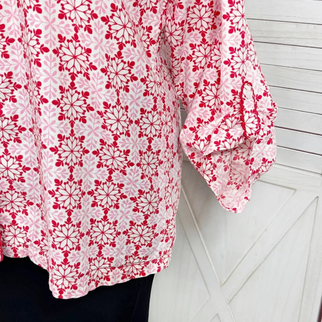 Victoria’s Secret‎ Snowflake Button Up Flannel Pajama Top Pink Red XL - Image 6