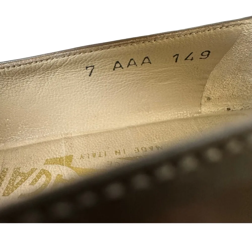 Salvatore Ferragamo Leather Suede Chunky Heel Beige Taupe Pump Women's Size 7 - Image 2