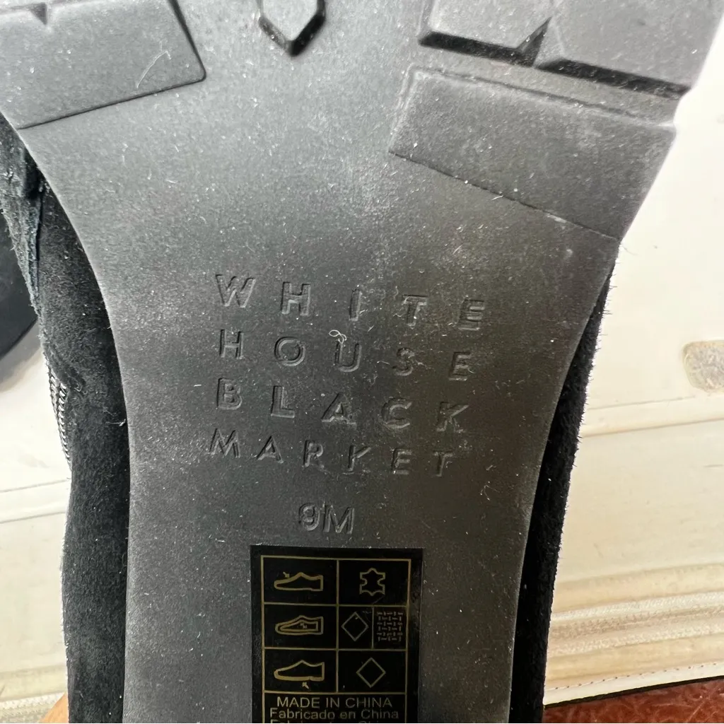 White House Black Market mid heel combat boots black suede leather size US 9M - Image 8