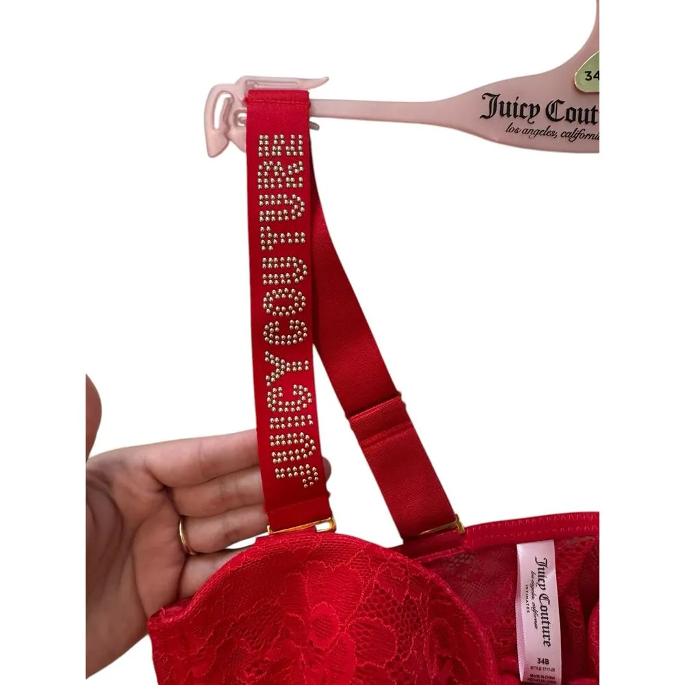 Juicy Couture Red Lace Corset Top 34B Rhinestone Logo Straps Y2K Bustier NEW - Image 5