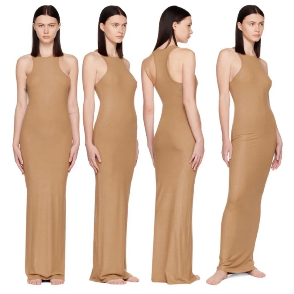 SKIMS camel foil halter maxi NWT size XSMALL - Image 2