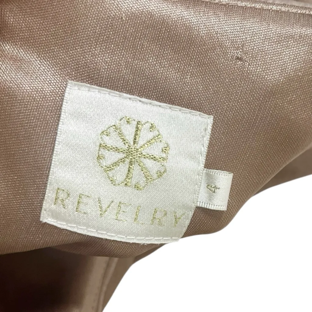 Revelry Skye Velvet Bridesmaid Dress Women’s Size 4 Champagne Slit Formal Gown Tan - Image 11