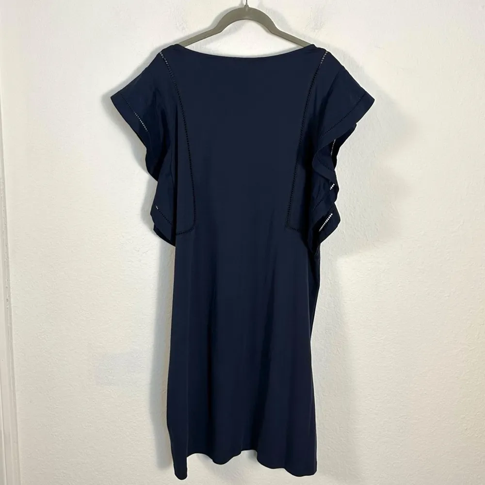 Scotch & Soda Navy Blue Ruffled Flutter Sleeve Sheath Dress Size XL Preppy - Image 2