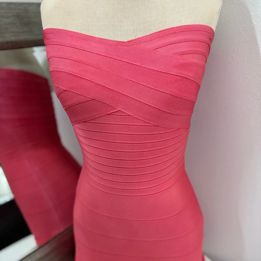 Coral Meilum Bandage dress (Herve lever) bodycon rayon dress Pink Size XS - Image 12