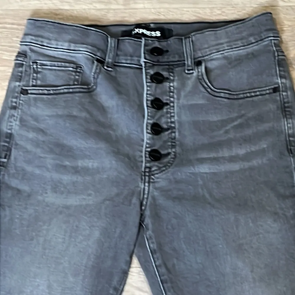 EXPRESS  Skinny Stretch High Rise Button Fly Jeans Smoke Grey Size 6S - Image 3