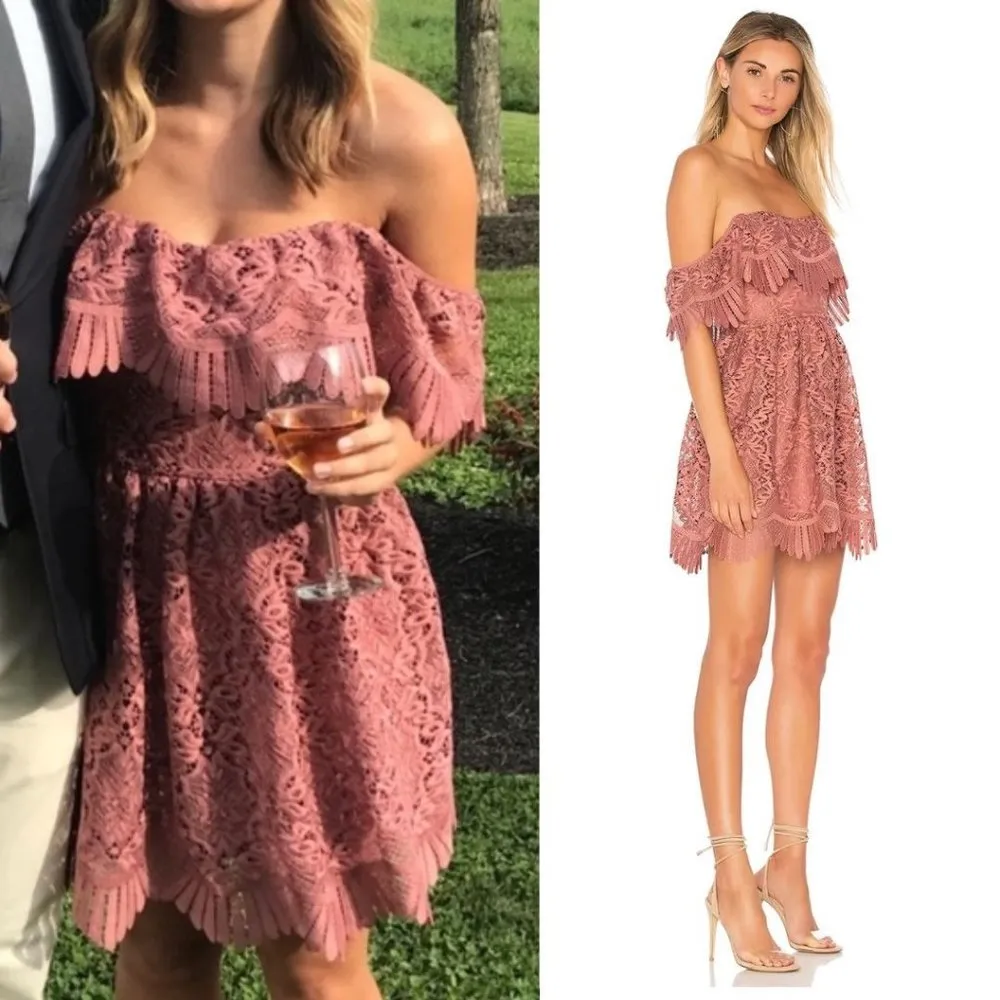 Lovers + Friends Dream Vacay Lace Mini Dress Mauve Pink Off the Shoulder Small - Image 3