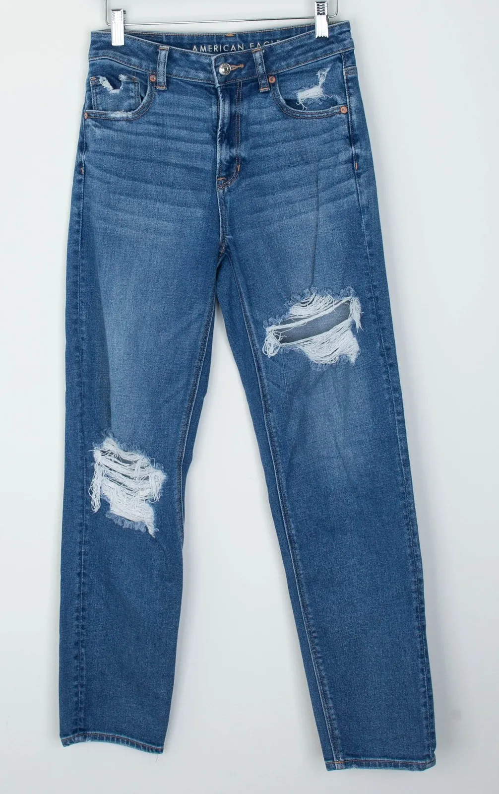 American Eagle Womens Mom Straight Jean Size 2 Long Distressed Classic Everyday Blue - Image 1