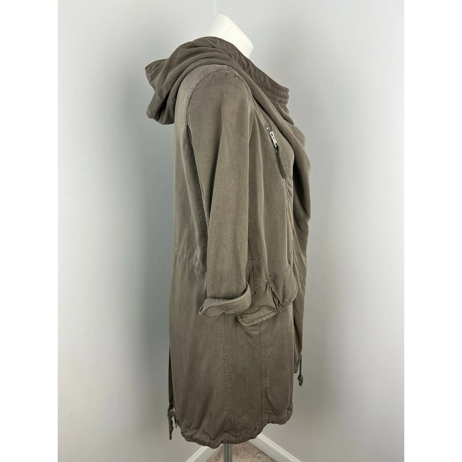 All Saints Portere Draped Hooded Parka in Army Green 4 - Image 8