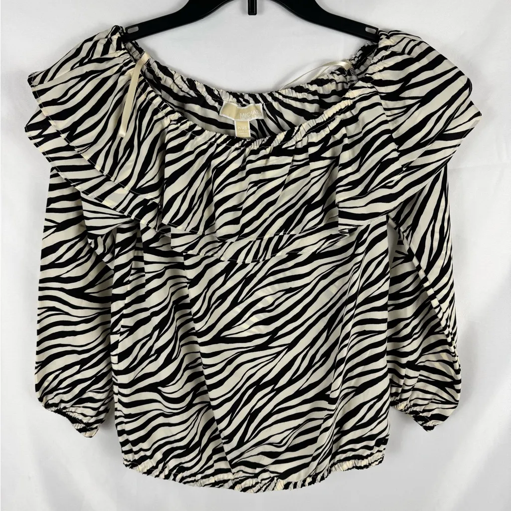 Michael‎ Kors Black and Tan Ruffled Blouse - Image 3