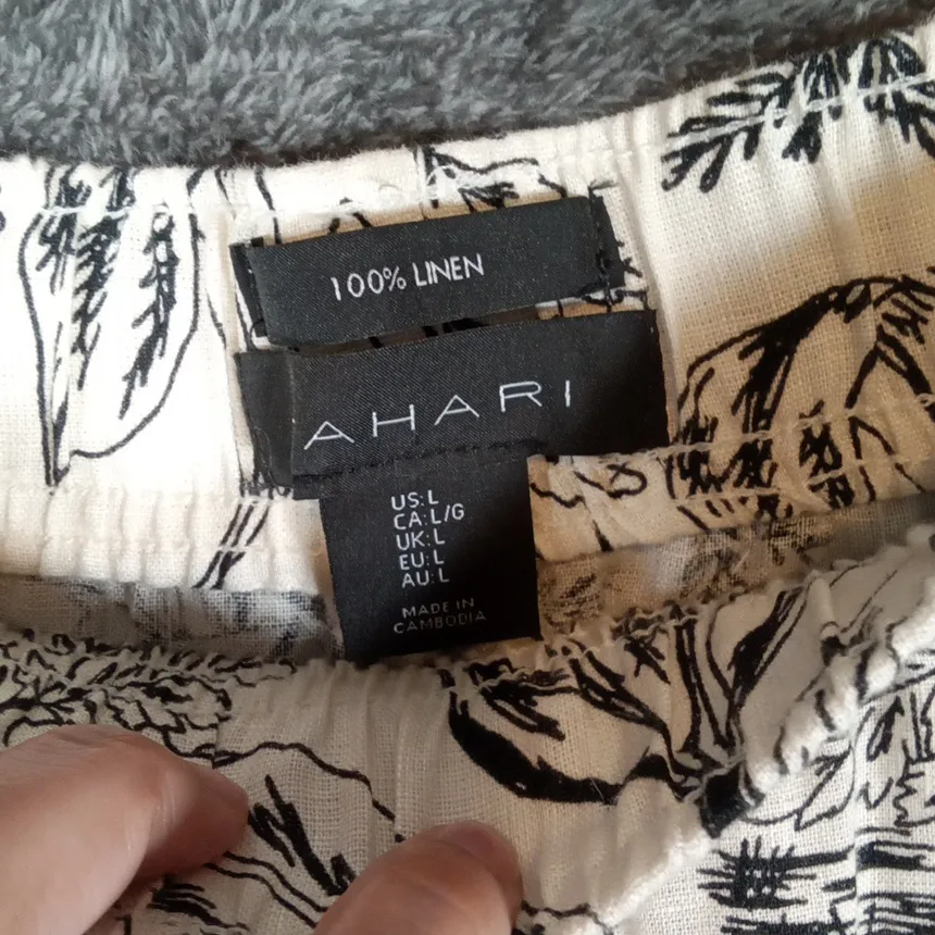 Tahari Linen Crop Pants Womens Large Black Floral Pull On Wide Leg Vacation - Image 3