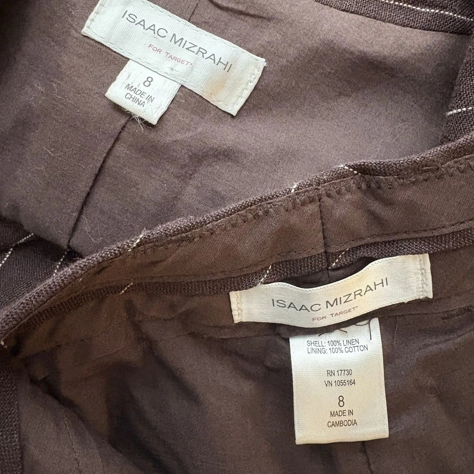 Isaac Mizrahi for Target Brown Linen Pinstriped Blazer Pants Suit Jacket Sz 8 - Image 6