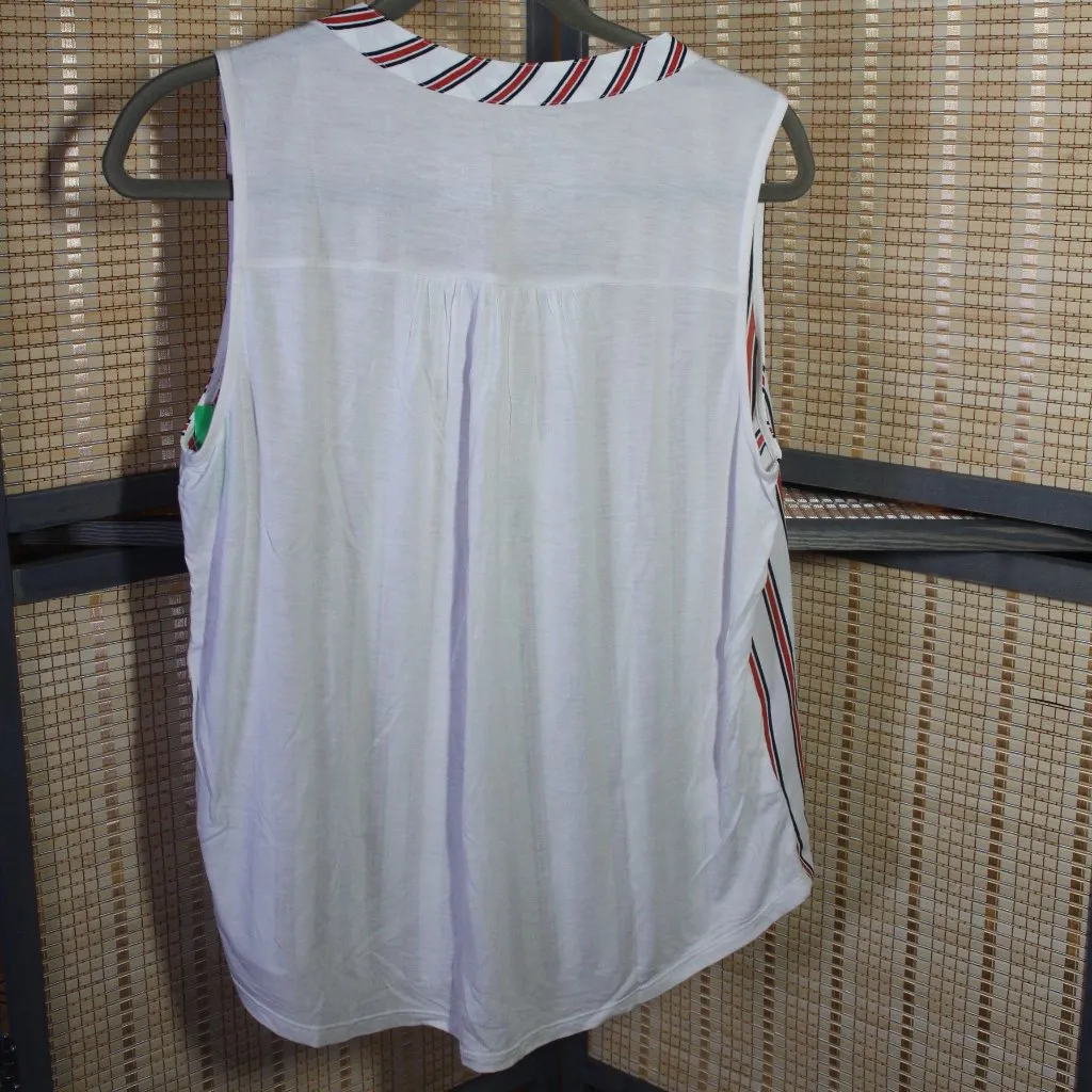 LOFT Outlet White Sleeves Top with Red and Navy Stripes Size undefined - Image 3