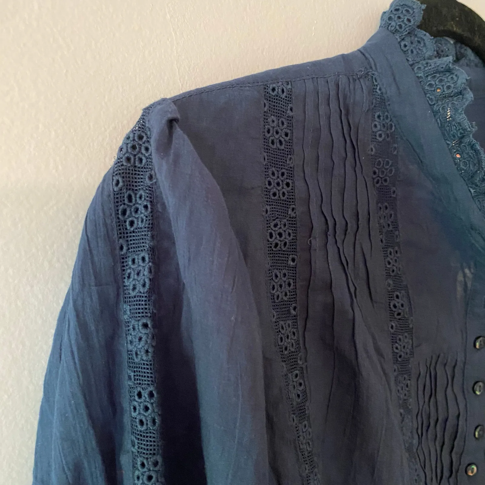 NWT Free People Best of Me Navy Blue Eyelet Blouse Boho Cotton Women's size XS - Image 8