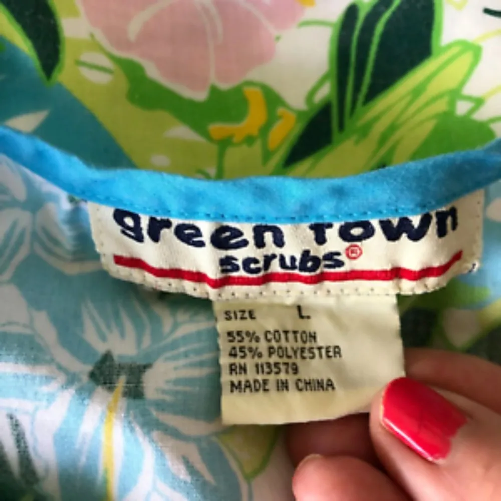 Parrot Themed Scrub Top Large Retro Rare Pattern Cinch Waist Tropical Gr… Orange - Image 12