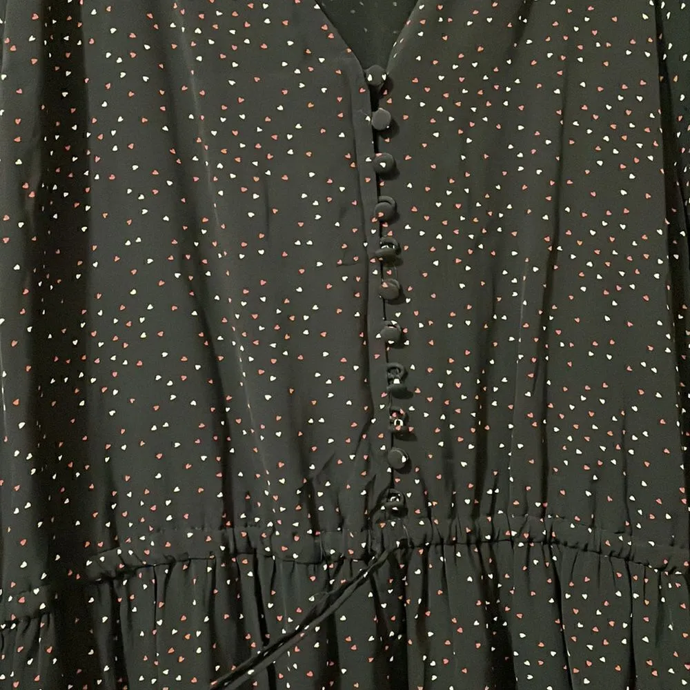 Joie Black Assymetric Hem Ruffled Midi Dress With Hearts Large - Image 8