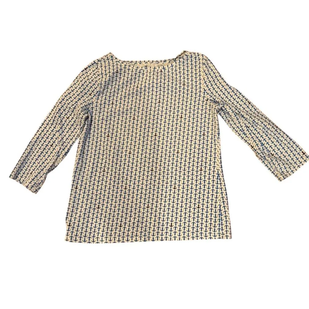 Talbots Women's L 3/4 Sleeve Anchor Print Stretch Shirt Top Casual - Image 4