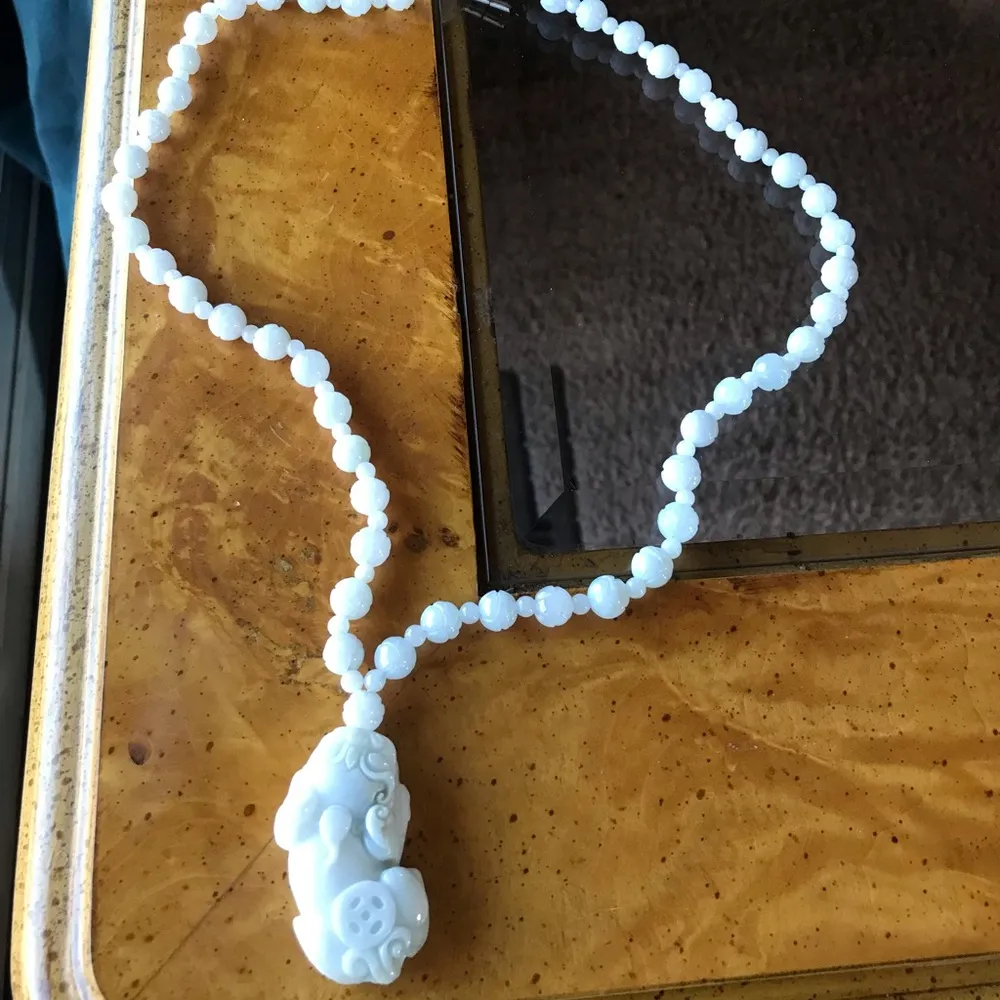 Natural White Jade Sterling Silver Dragon Necklace - Image 4