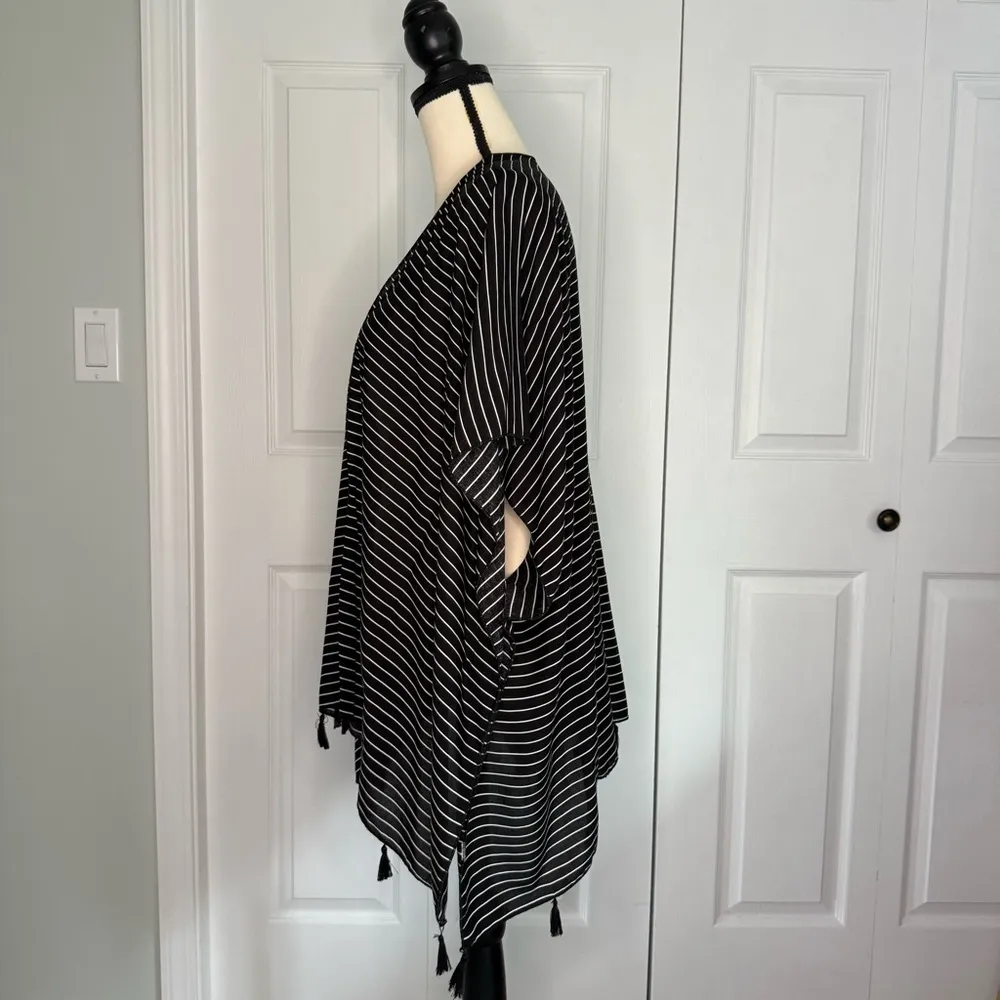 Black and White Striped Boho‎ Kimono cover up with Tassels OS cool flowy fabric Size undefined - Image 2