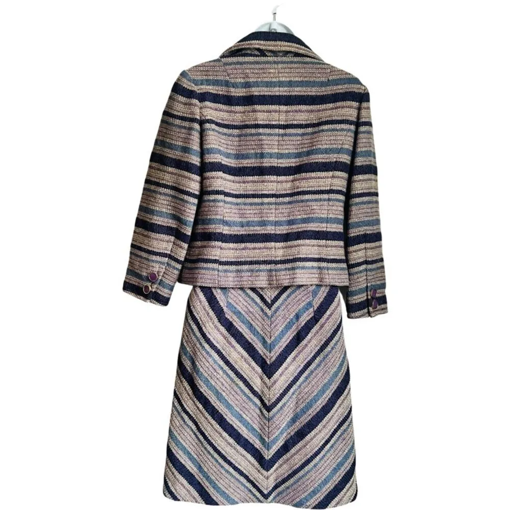 Vintage Purple Blue Tan Striped Tweed Skirt Suit Japanese 90s 6 Cynsia Command - Image 2