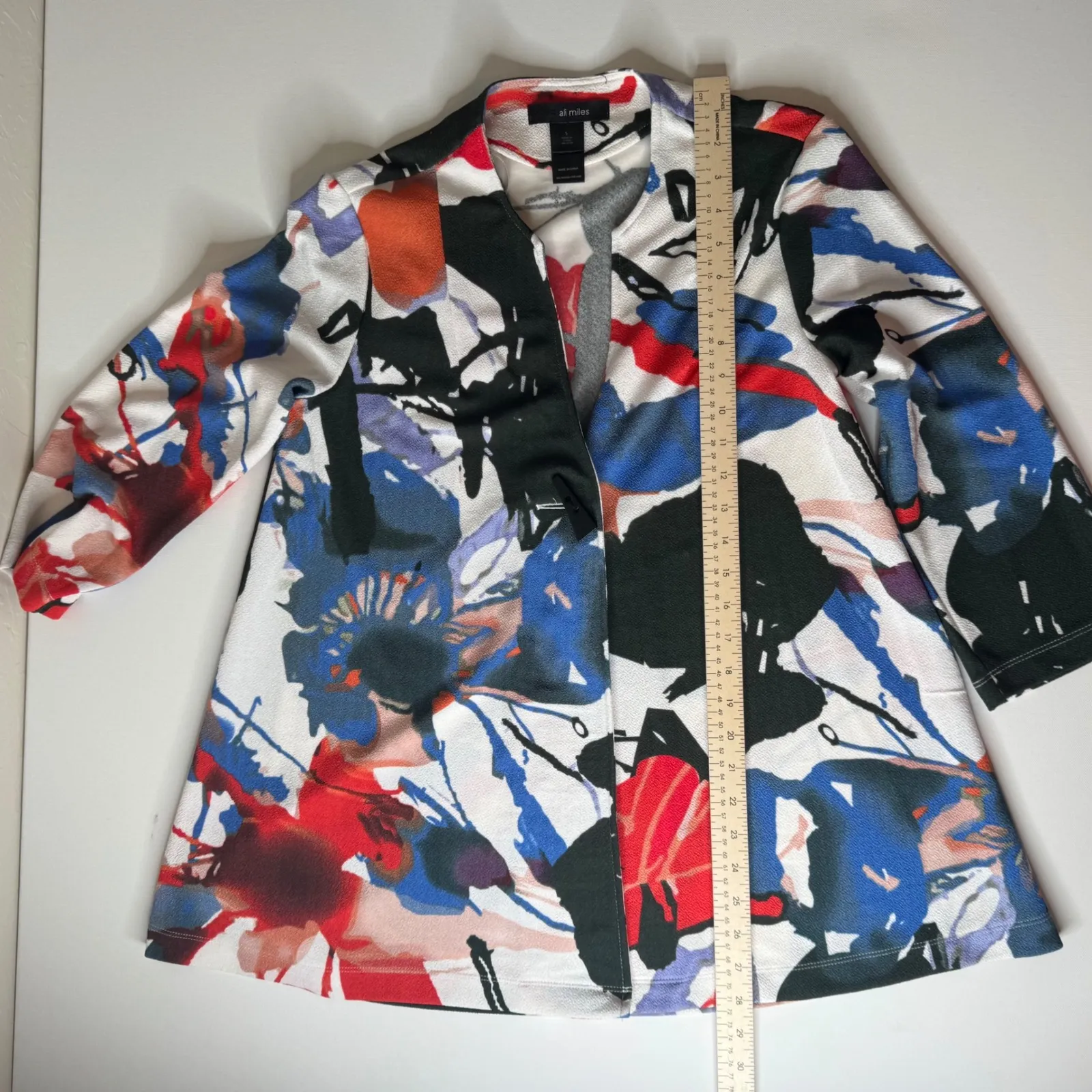 Ali Miles Abstract Floral Cardigan Small Multicolor 3/4 Sleeve Lightweight Artsy - Image 9