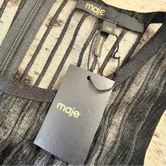 MAJE‎ NWT Tulle Rollanga A Line Mini Dress In Black Size 36 Small Mesh Goth Mini - Image 5