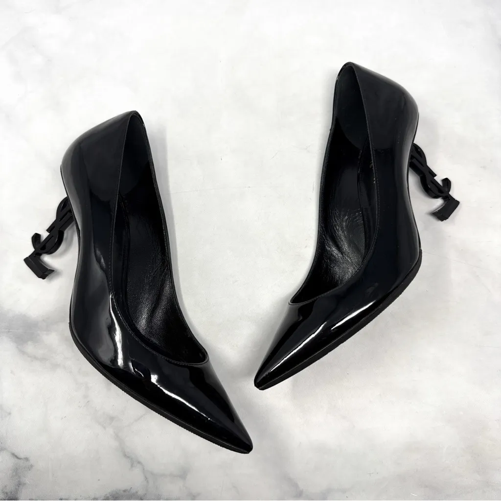 Saint Laurent Opyum 85 Patent YSL Stiletto Pointed Toe Pumps Heels Black 36.5 - Image 3