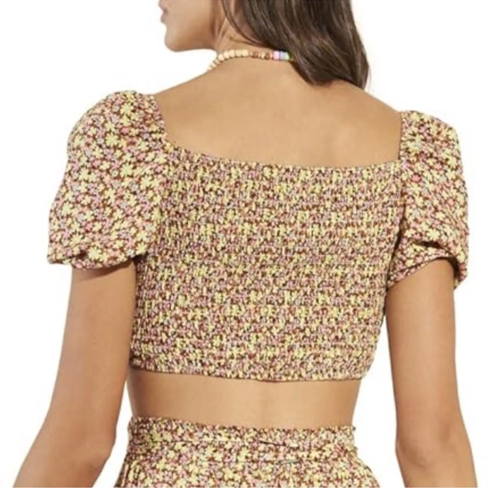 Maaji Radiant Meadow Riley Crop Top Floral Multicolor Yellow Pink Tan NWT Size L - Image 8