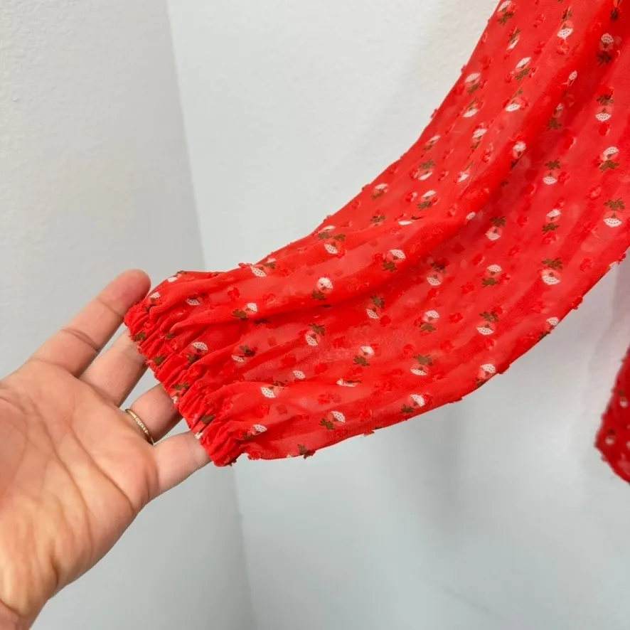 Matilda Jane Red Floral Sheer Babydoll Peasant Blouse Long‎ Sleeve Cottagecore - Image 6