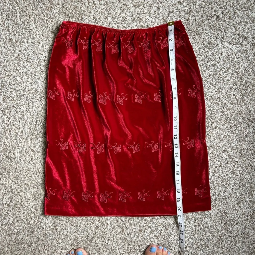 Vintage Carole Little Red Velvet Rose Mini Skirt A-Line Formal Party Holiday - Image 5